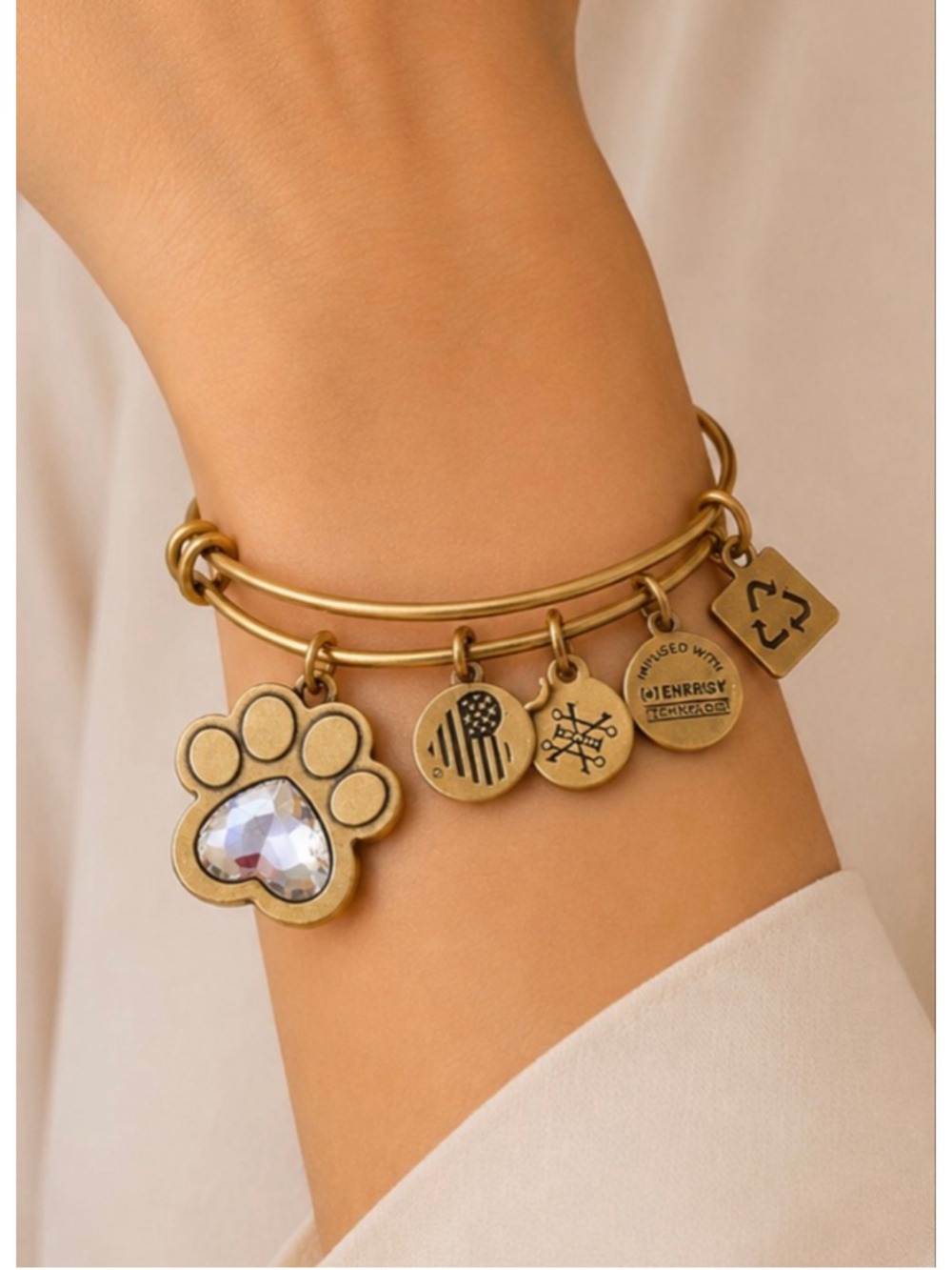 Alex and Ani Gold Tone Paw Print Charm Bracelet One Size New Charity